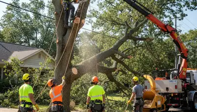 Emergency tree removal crew clearing storm damage in Redmond, WA