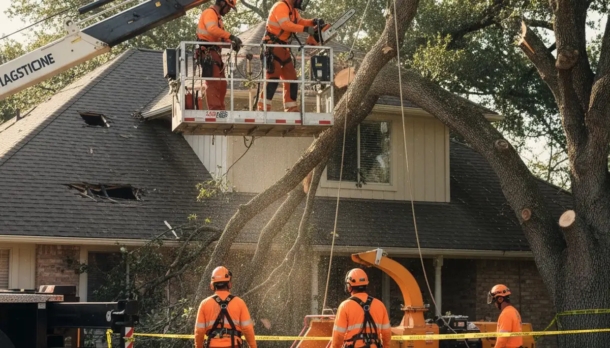 Emergency tree removal crew clearing storm damage in Redmond, WA