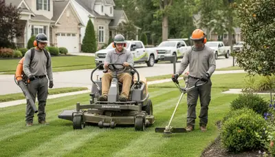 Tree service crew in Redmond, WA providing professional lawn and tree care for a residential property