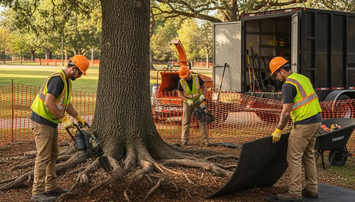 Tree roots protected with mulch and barrier in Redmond, WA for healthy tree growth