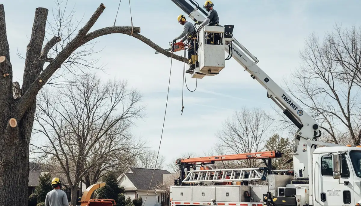 Tree removal crew safely removing a tree in Redmond, WA for a local property