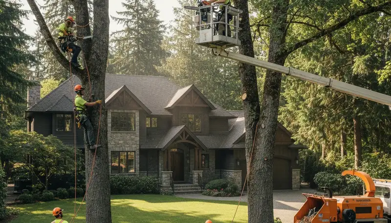 Tree service crew in Redmond, WA providing professional tree removal and trimming for local homes