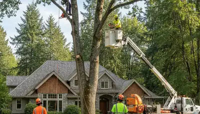 Tree service crew in Redmond, WA providing tree removal and trimming for local homes