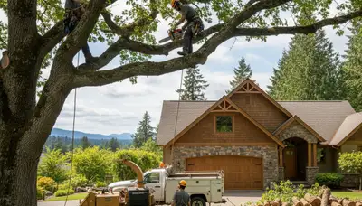 Tree service crew in Redmond, WA performing professional tree removal for a local property