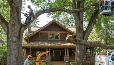 Tree service crew in Redmond, WA handling tree removal and trimming for residential properties