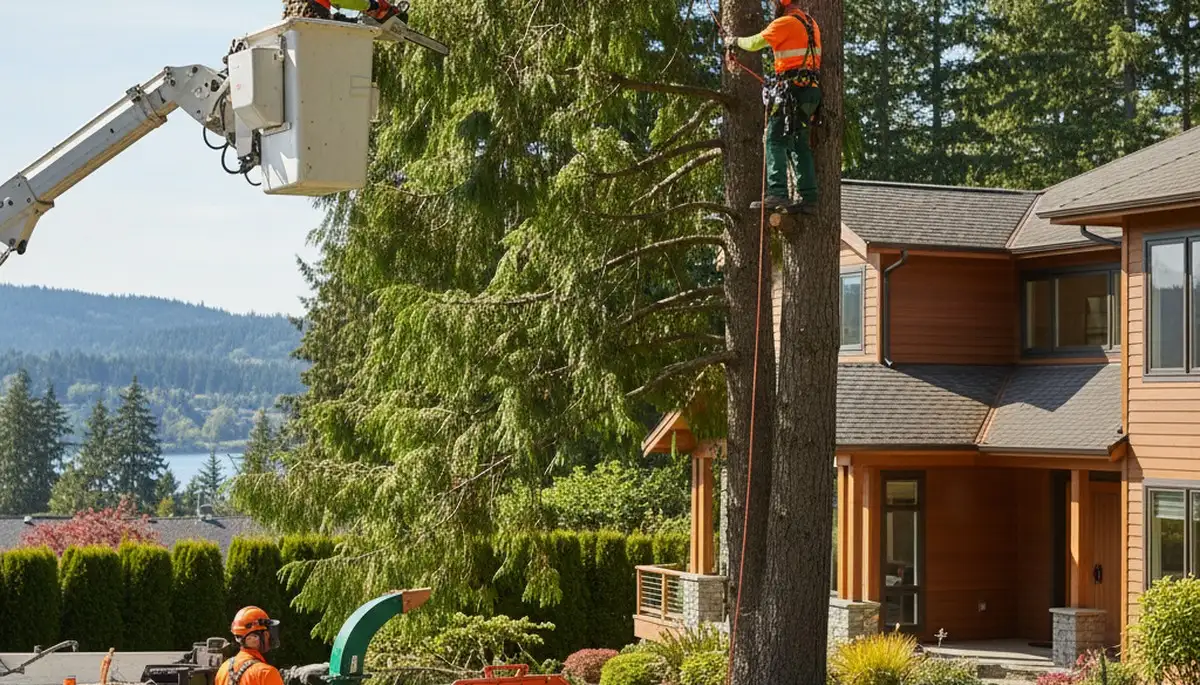 Tree service crew in Redmond, WA providing safe tree removal and trimming for residential properties
