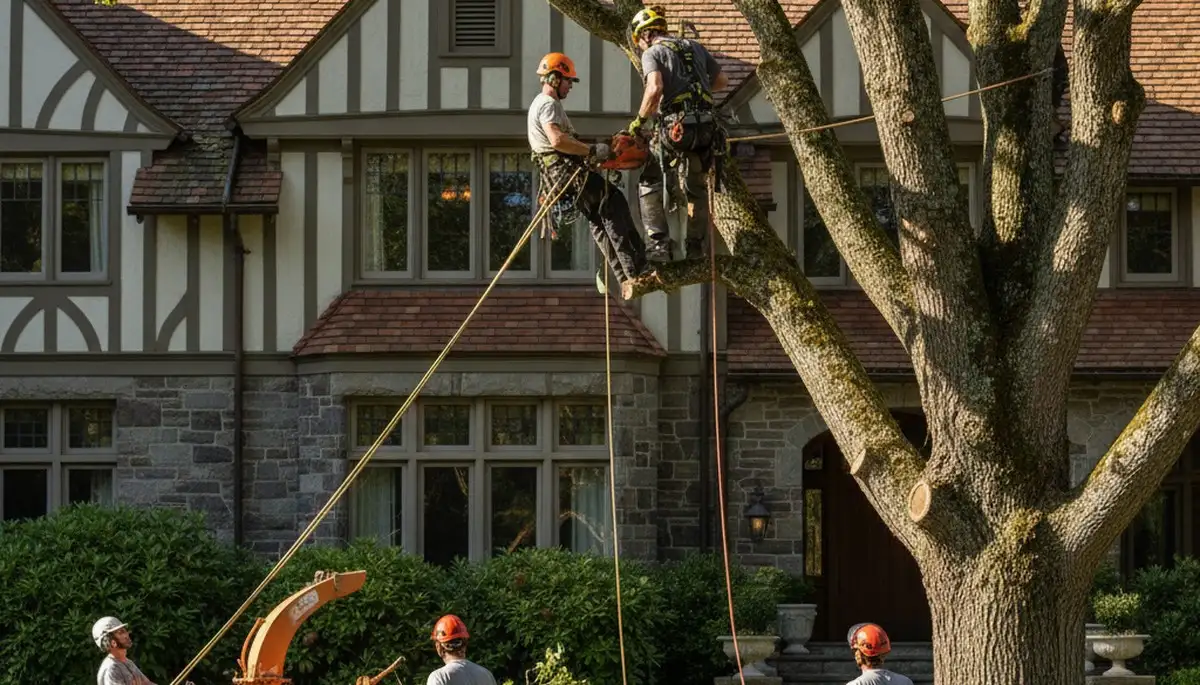 Tree service crew in Redmond, WA removing a tree for safe property clearance