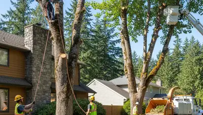 Tree service crew in Redmond, WA performing professional tree removal and cleanup