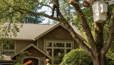 Tree service crew in Redmond, WA performing professional tree removal and trimming for local property owners
