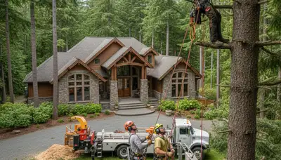 Tree service crew in Redmond, WA performing professional tree removal on a residential property